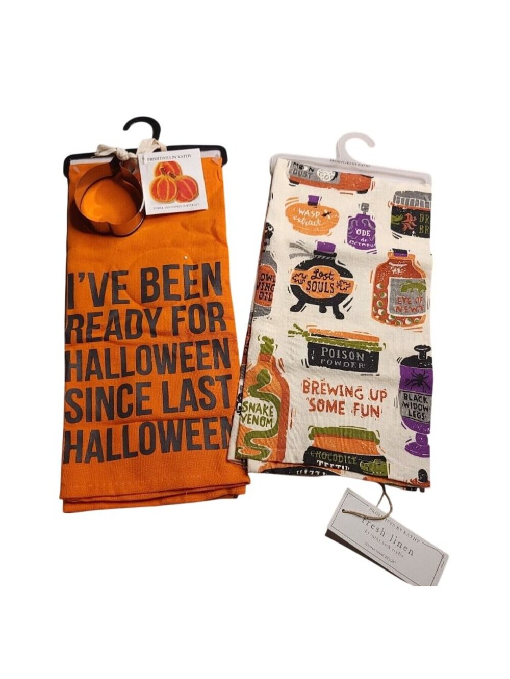 Primitives By Kathy Set Of 2 Halloween Kitchen Towels Pumpkin Cookie Cutter